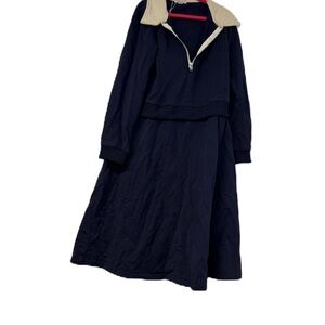 Blue and Cream half zip dress with Classic Tailoring midi